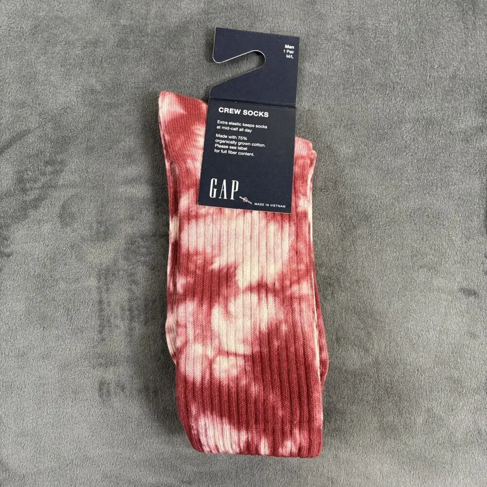 3pr NWT GAP Men's M/L 75% organic Cotton Crew Socks US size 9-13 Tye Dyed Chrty
